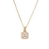 Gold Square Pendant with Round Gemstone Necklace