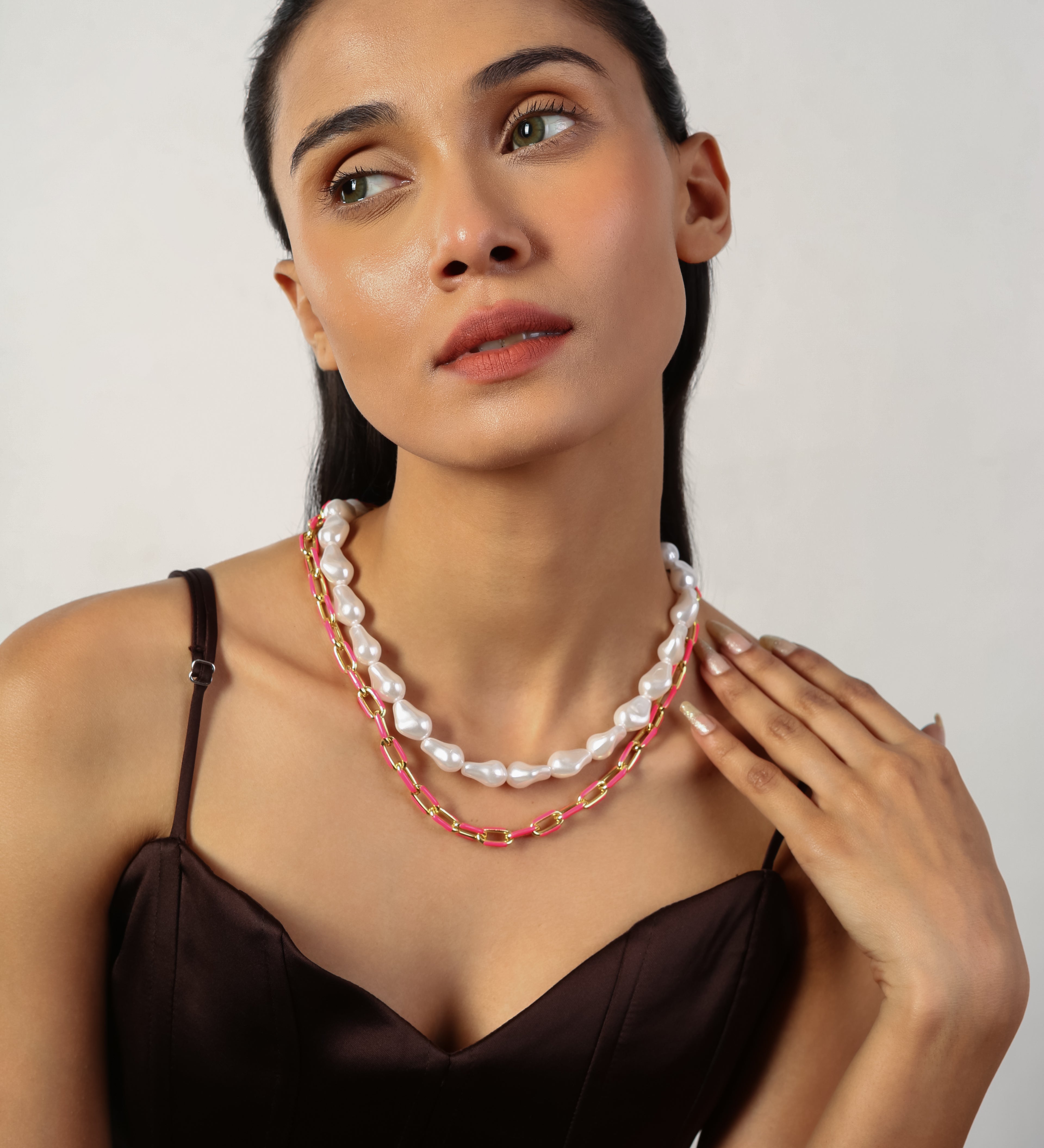 Dual Chain Gold Plated Necklace With Adjustable Chain