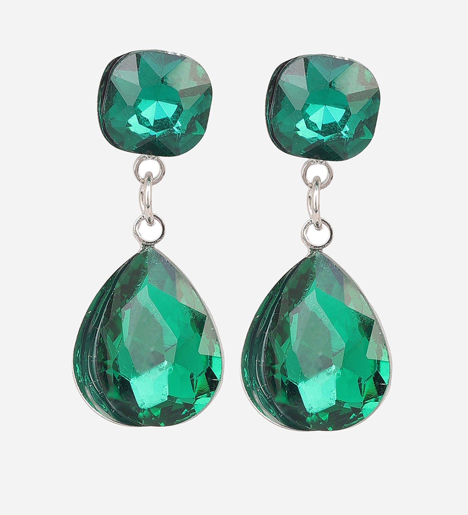 Green Cubic Zirconia Silver Plated Earrings
