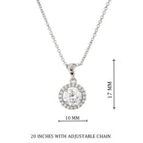 Silver Crystal Round Halo Pendant Necklace