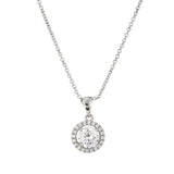 Silver Crystal Round Halo Pendant Necklace
