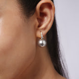 Gold Plated White CZ Stone and Grey Shell Pearl Anti-Tarnish Earrings