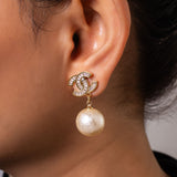 Chanel Gold Plated Earrings with Cubic Zirconia & Shell Pearl