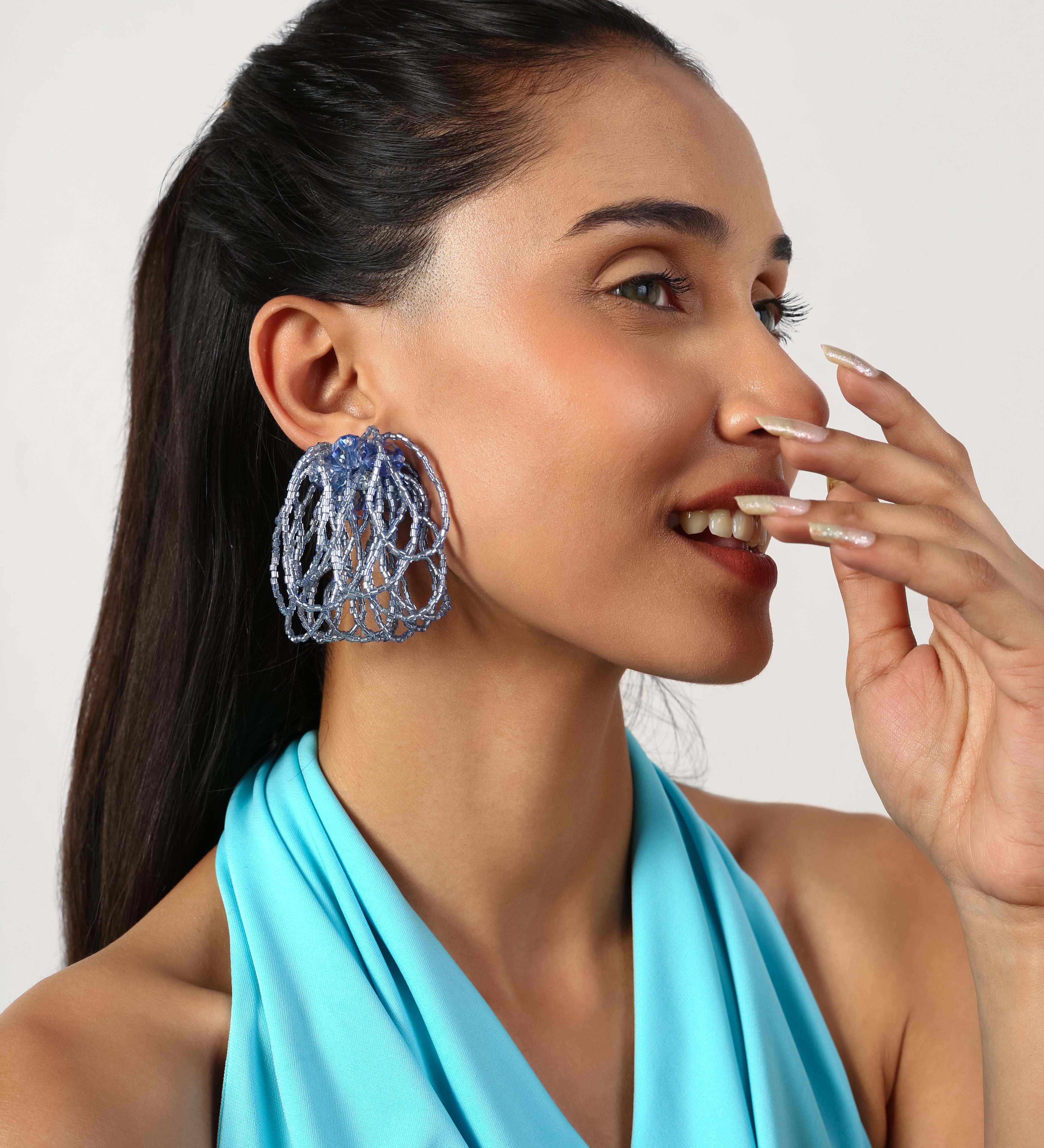 Blue Shiny Glowing Silver Plated Earring