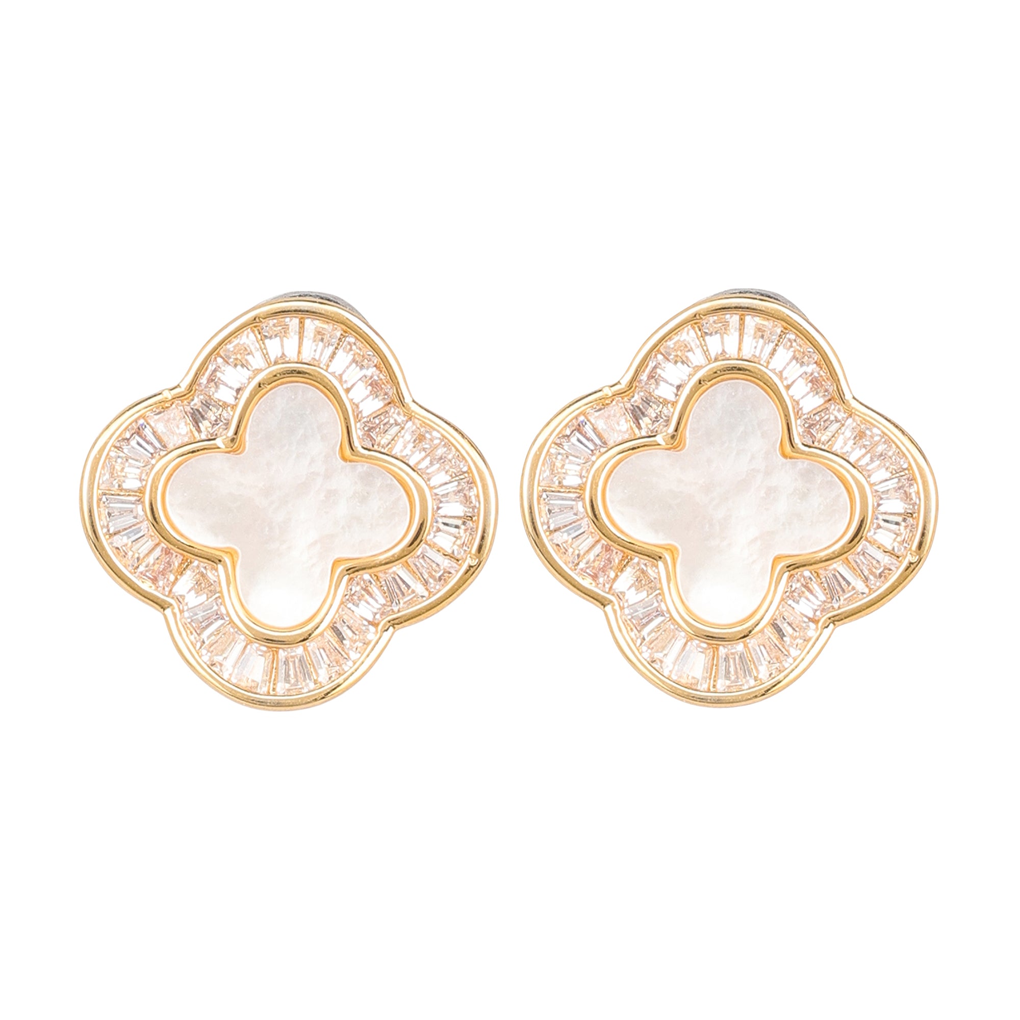 Gold Plated Earrings with Mother of Pearl & Cubic Zirconia