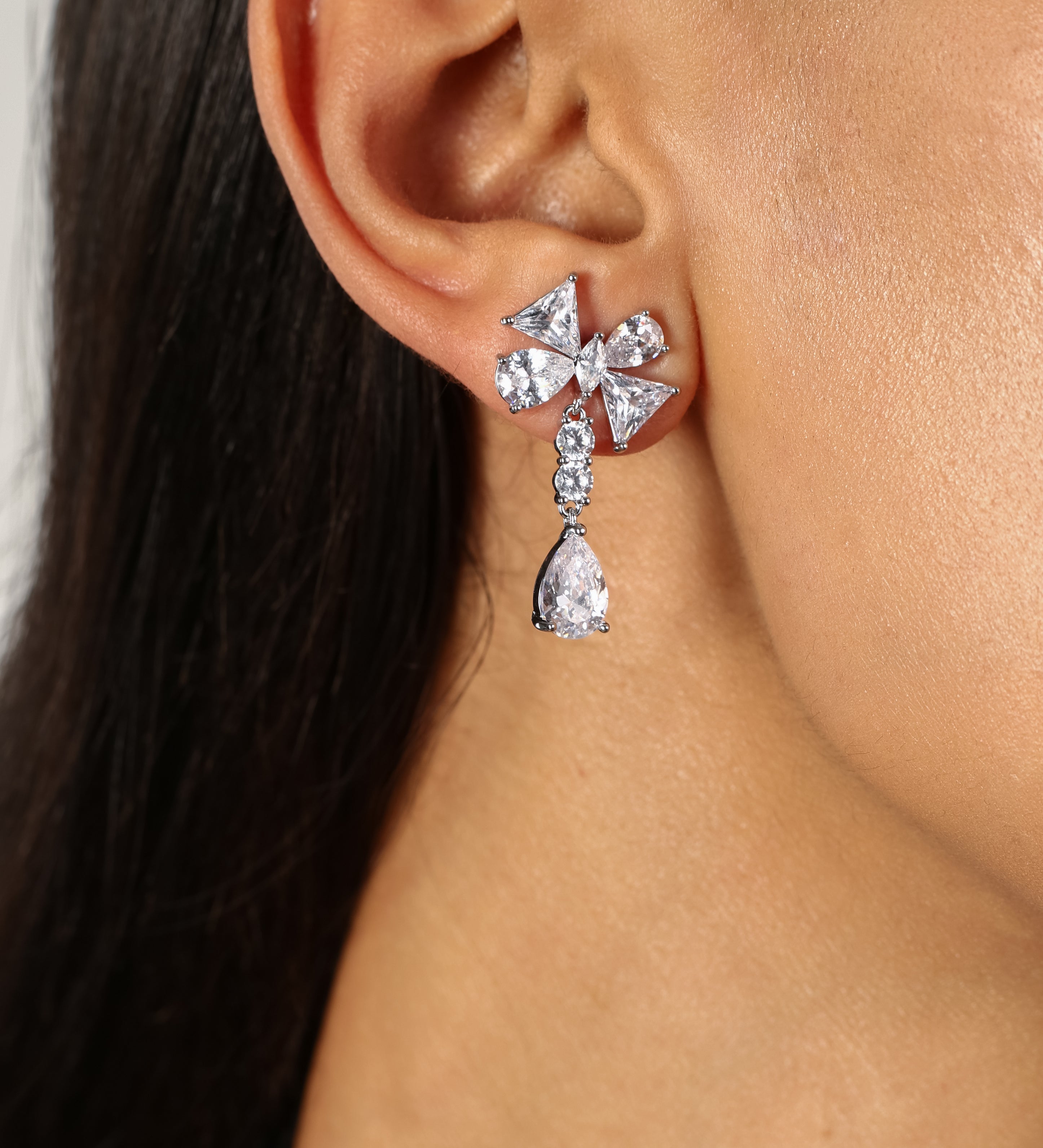 Bow Drop Cz Stone Earring