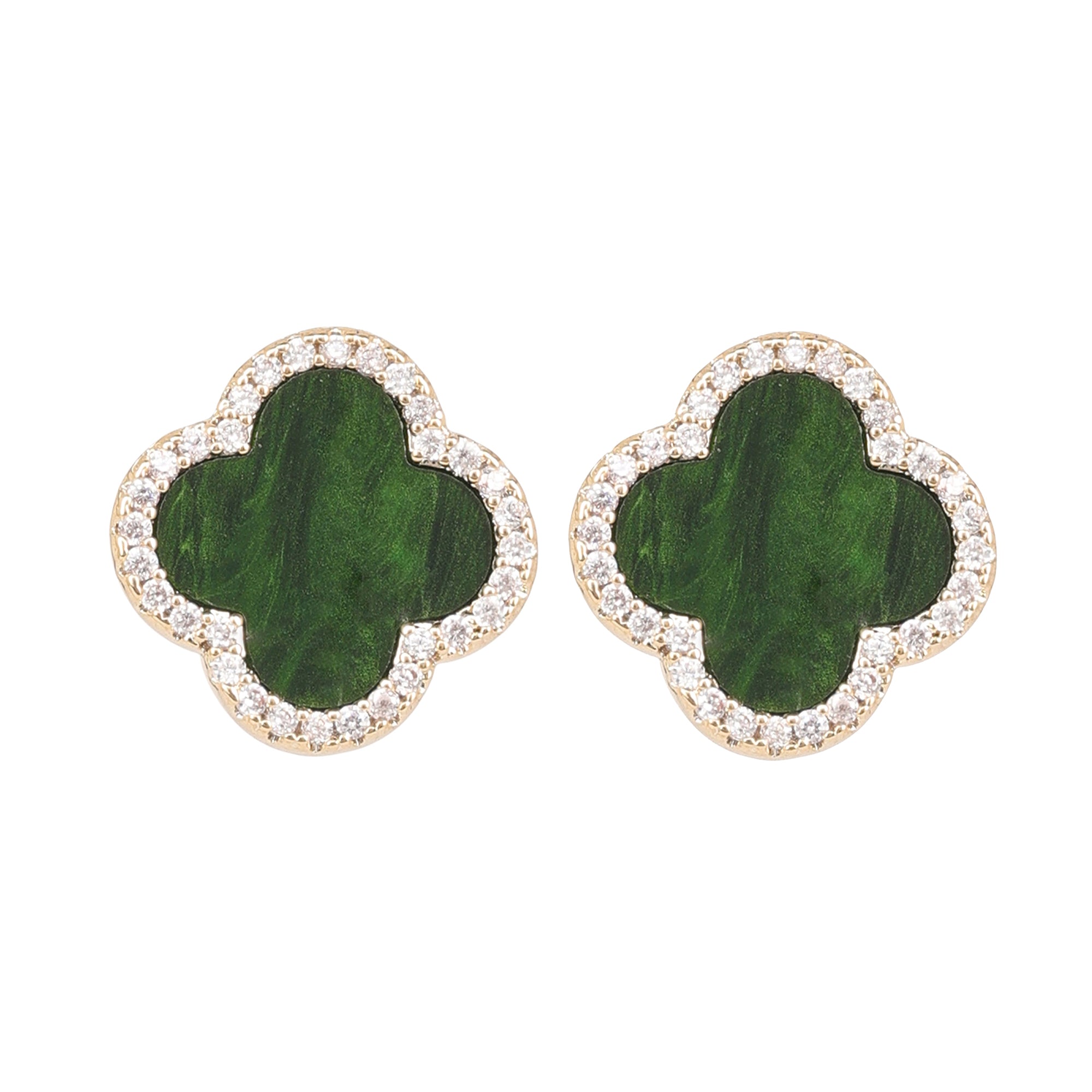 Clove Leaf Onyx & Cubic Zirconia Silver Plated Earrings