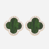 Clove Leaf Onyx & Cubic Zirconia Silver Plated Earrings