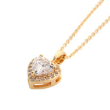 Gold Heart Pendant With Clear Crystal Necklace