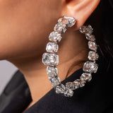 Silver Plated Brass with Cubic Zirconia Big Hoop Earrings