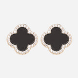 Clove Leaf Onyx & Cubic Zirconia Silver Plated Earrings