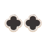 Clove Leaf Onyx & Cubic Zirconia Silver Plated Earrings