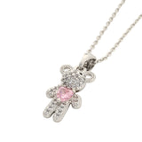 Silver Teddy Pendant With Pink Stone Necklace