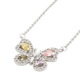 Silver Butterfly Pendant with Pink and Yellow Stones Necklace