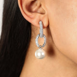 Cz Stone Antitarnish Pearl Drop Dangling