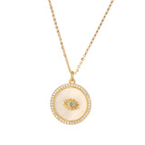 Gold Crystal Round Evil Eye Pendant Necklace