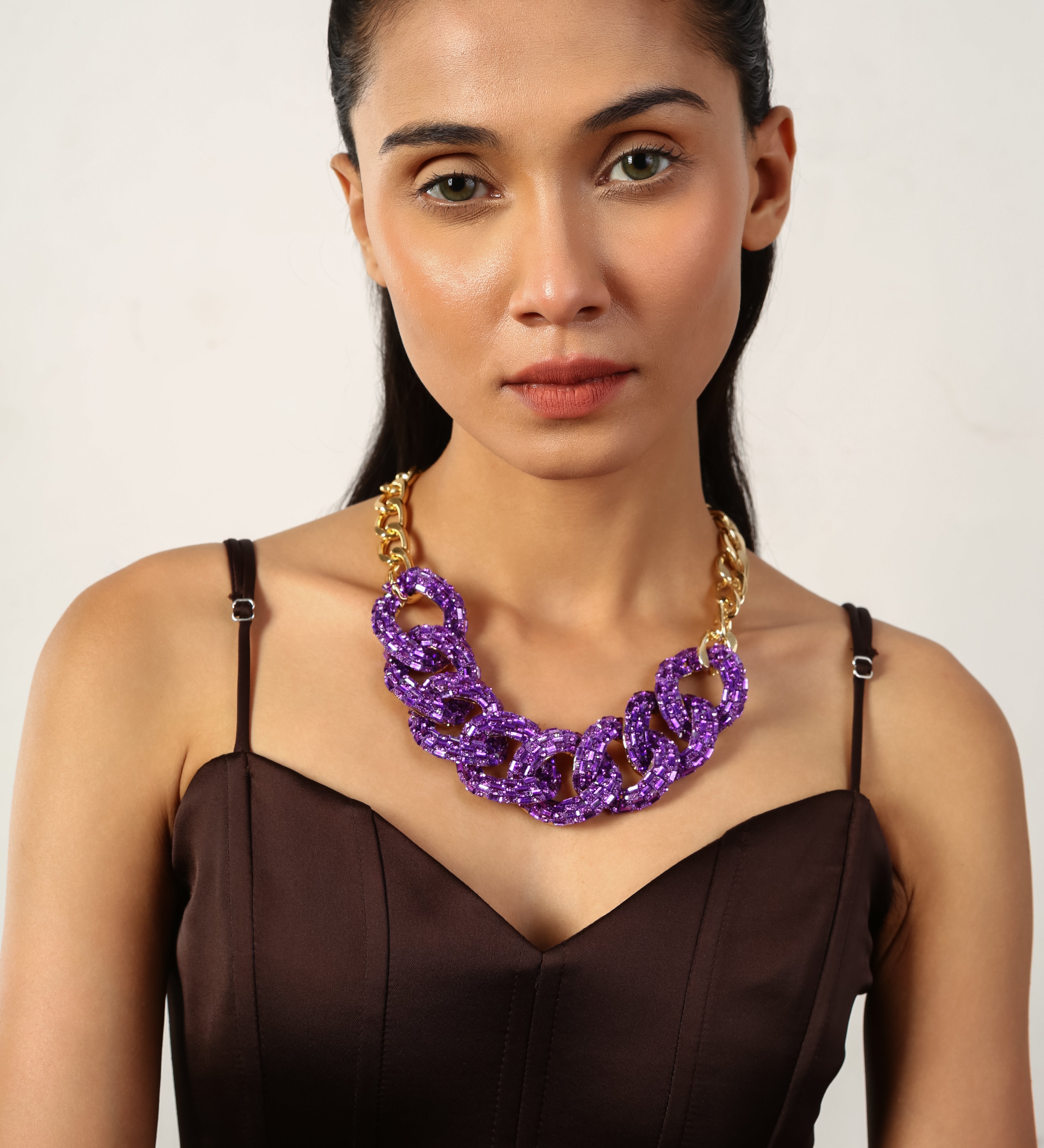 Violet Gold Plated Neckalce With Adjustable Chain