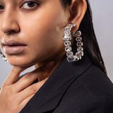 Silver Plated Brass with Cubic Zirconia Big Hoop Earrings