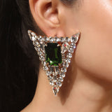 Triangle Gold Plated Plated White and Green CZ Stone Earrings