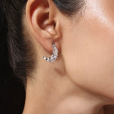 Silver Plated Anti-Tarnish White CZ Stone Hoop Earrings