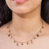 Gold Plated Multi Colour Pendants Chain Necklace with CZ Stones