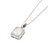 Silver Square Pendant with Clear Gemstone   Necklace