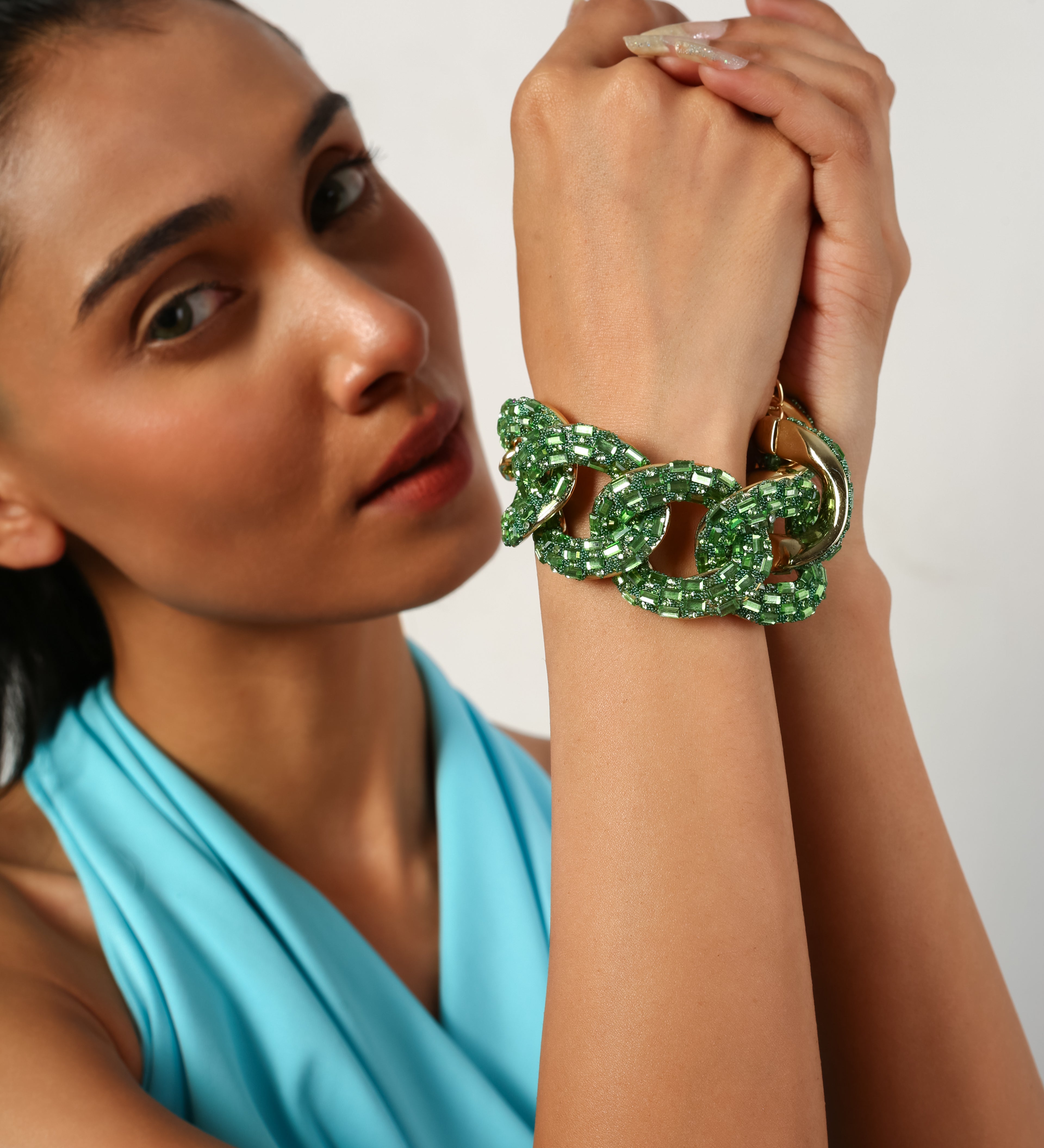 Green Gold Plated Bracelet With Adjuatable Chain
