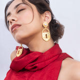 Gold Plated Mother of Pearl Lock Earrings