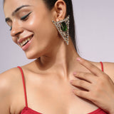 Triangle Gold Plated Plated White and Green CZ Stone Earrings