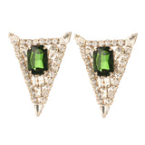 Triangle Gold Plated Plated White and Green CZ Stone Earrings