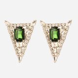 Triangle Gold Plated Plated White and Green CZ Stone Earrings