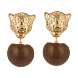 Gold Plated Brown Panther Hanging Earrings