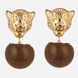 Gold Plated Brown Panther Hanging Earrings