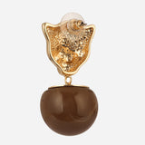 Gold Plated Brown Panther Hanging Earrings
