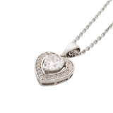 Silver Heart Pendant with White Gemstone Necklace