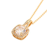 Gold Square Pendant with Round Gemstone Necklace