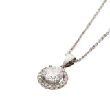 Silver Crystal Round Halo Pendant Necklace