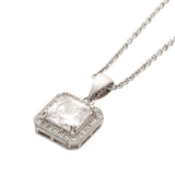 Silver Crystal Square Halo Pendant Necklace