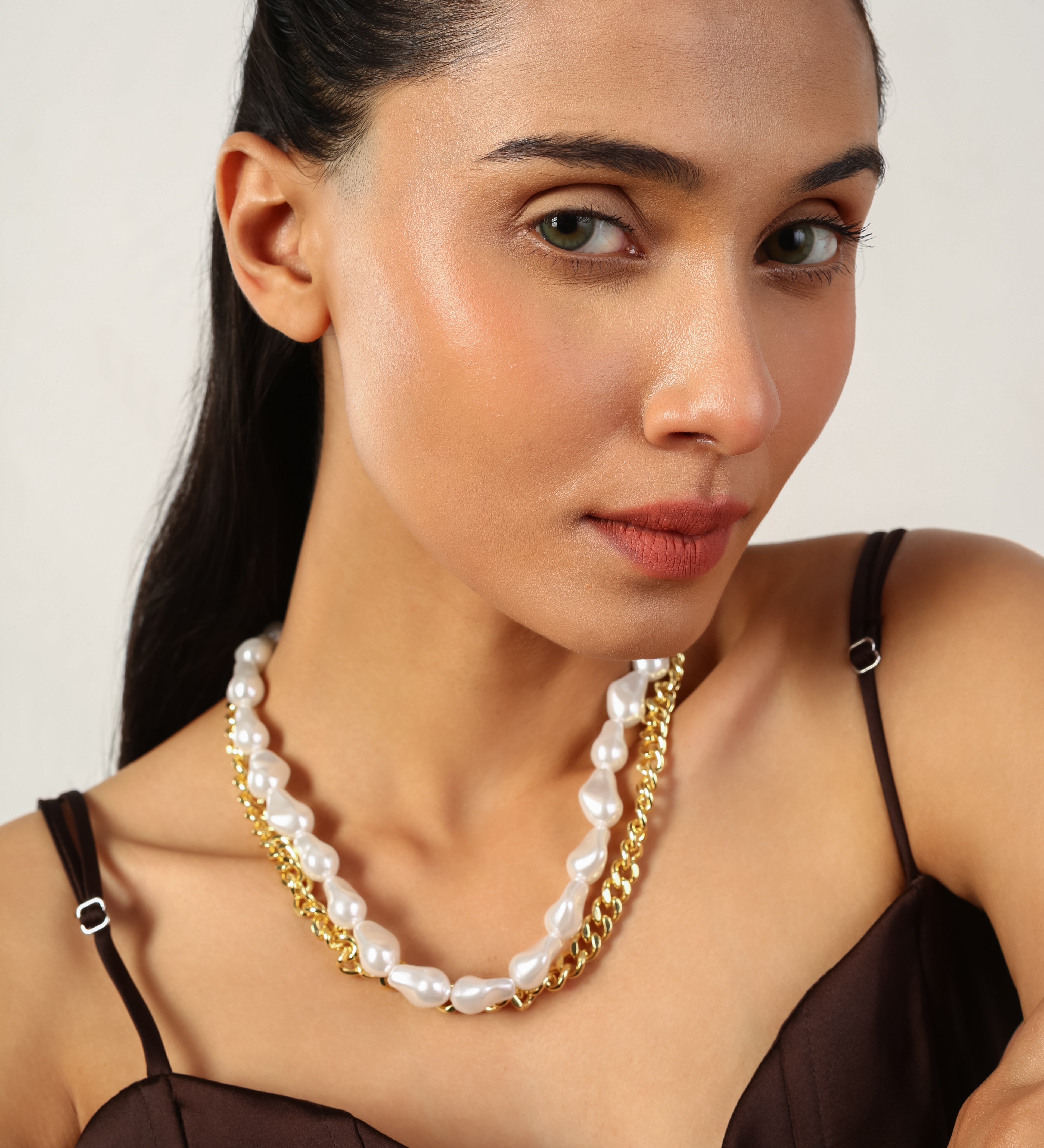 Glowing Up Gold Plated Dual Necklace With Adjustable Chain