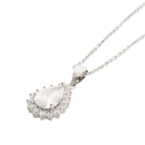Silver Crystal Teardrop Pendant Necklace
