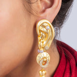 Matt Gold Plated Long Earrings with CZ Stones