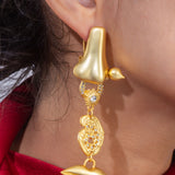 Matt Gold Plated Long Earrings with CZ Stones