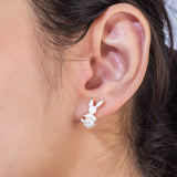Gold Plated Mother Of Pearl Rabbit And Carrot Earrings  with Mother of Pearl and CZ Stone