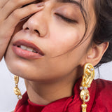 Matt Gold Plated Long Earrings with CZ Stones