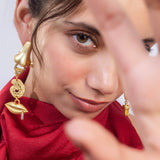 Matt Gold Plated Long Earrings with CZ Stones