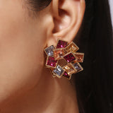 Gold Plated Red White and Yellow Stone Earrings