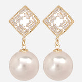 Cubic Zirconia and Shell Pearl Earrings