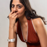 Silver Boho Hammered  Cuff with Pearl