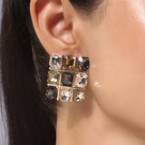Gold Plated Black and White Stone Earrings