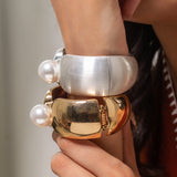 Silver Boho Hammered  Cuff with Pearl